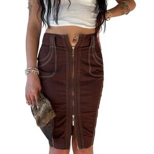 Angel Kiss Women’s Size 9 Brown Belted Full Zip Pencil Skirt Pockets
